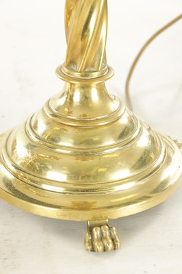 Lot 878 - A PAIR OF 19TH CENTURY BRASS TABLE LAMPS CONVERTED FROM CANDLESTICKS