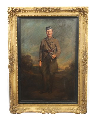 Lot 970 - A 19TH CENTURY OIL ON CANVAS - STANDING PORTRAIT OF A HIGHLAND OFFICER