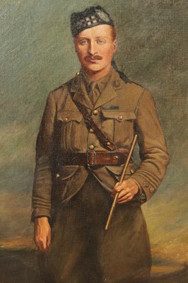 Lot 970 - A 19TH CENTURY OIL ON CANVAS - STANDING PORTRAIT OF A HIGHLAND OFFICER