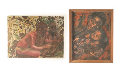 Lot 993 - TWO MODERN NATIVE AFRICAN PORTRAIT OILS ON BOARD AND CANVAS