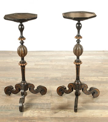 Lot 1400 - A PAIR OF 18TH CENTURY STYLE LACQUERWORK TORCHERES