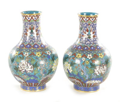 Lot 202 - A PAIR OF 19TH CENTURY CHINESE CLOISONNE VASES