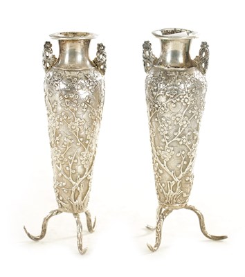 Lot 157 - A PAIR OF LATE 19TH CENTURY CHINESE WANG HING SILVER SPILL VASES