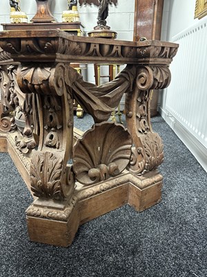 Lot 1337 - A RARE 18TH CENTURY STYLE CARVED PINE CONSOLE TABLE IN THE MANNER OF WILLIAM KENT