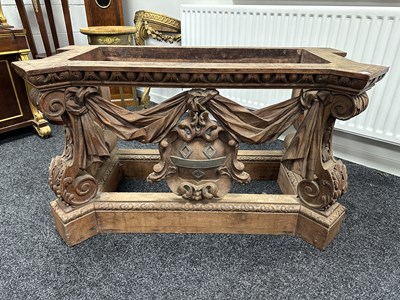 Lot 1337 - A RARE 18TH CENTURY STYLE CARVED PINE CONSOLE TABLE IN THE MANNER OF WILLIAM KENT