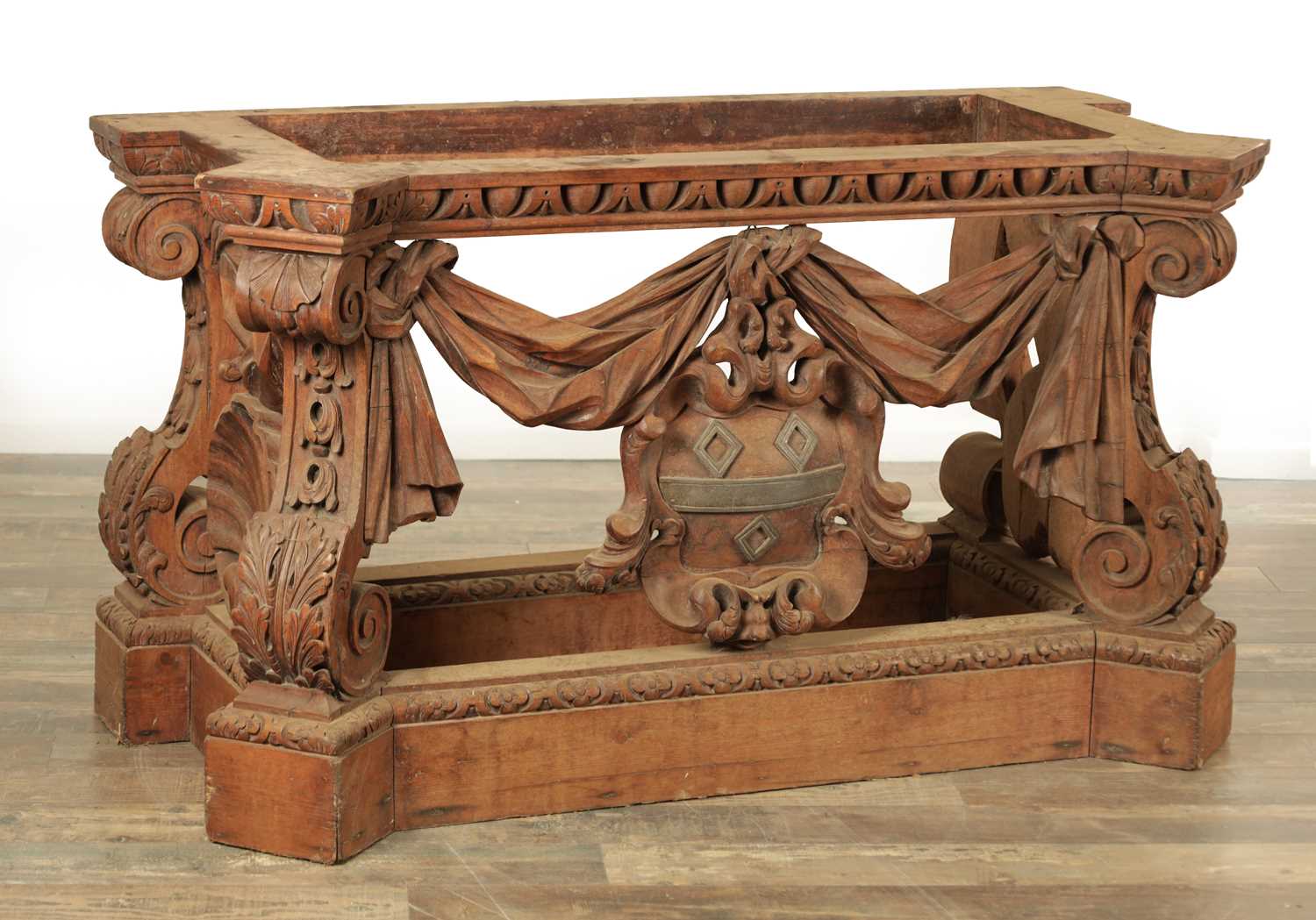 Lot 1337 - A RARE 18TH CENTURY STYLE CARVED PINE CONSOLE TABLE IN THE MANNER OF WILLIAM KENT