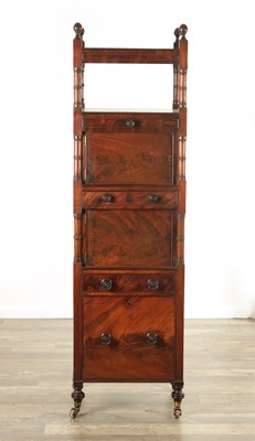 Lot 1280 - WILLIAMS & GIBTON (IRISH) A LATE REGENCY FLAME MAHOGANY WHATNOT