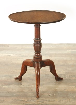 Lot 1384 - A GEOEGE III WALNUT AND MAHOGANY MANX TRIPOD TABLE