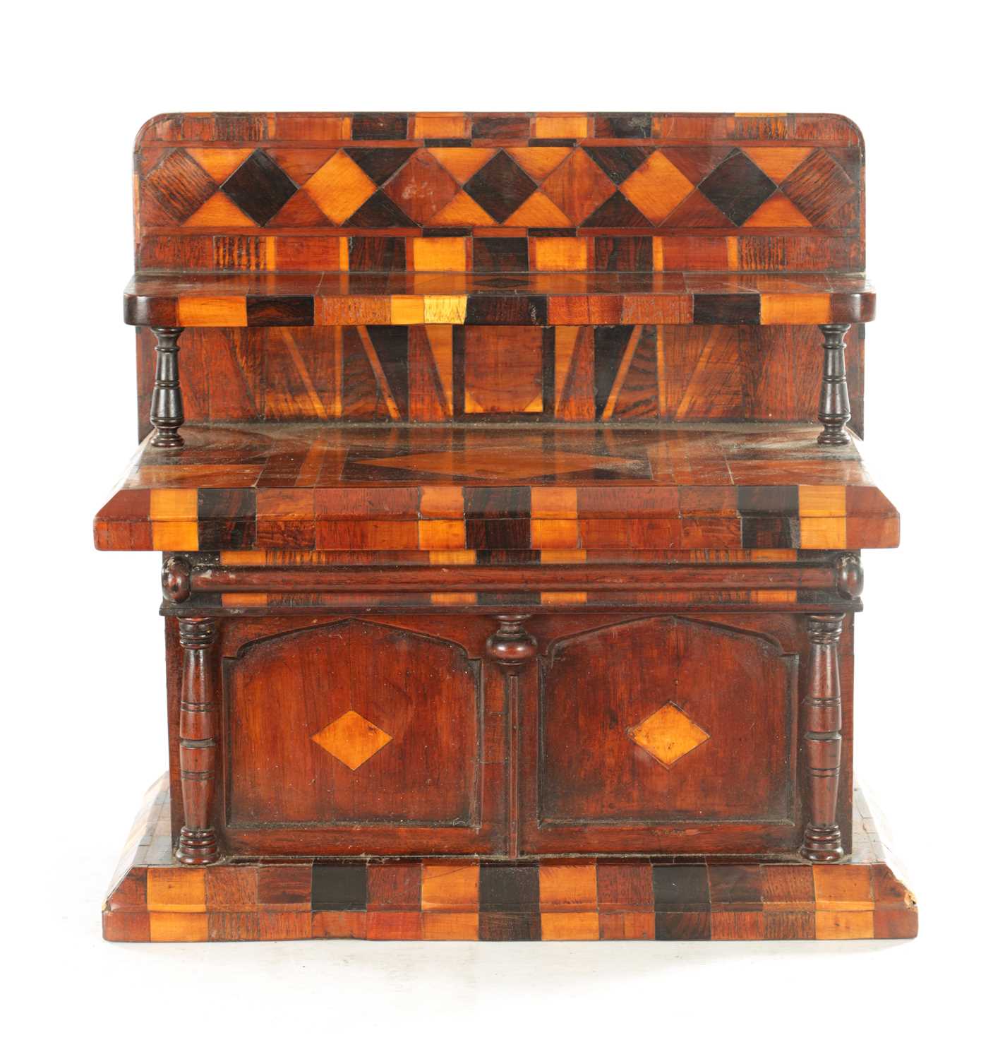 Lot 939 - AN UNUSUAL 19TH CENTURY SPECIMEN WOOD JEWELLERY CASKET MODELLED AS A SIDEBOARD