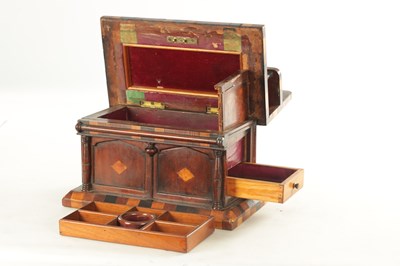 Lot 939 - AN UNUSUAL 19TH CENTURY SPECIMEN WOOD JEWELLERY CASKET MODELLED AS A SIDEBOARD