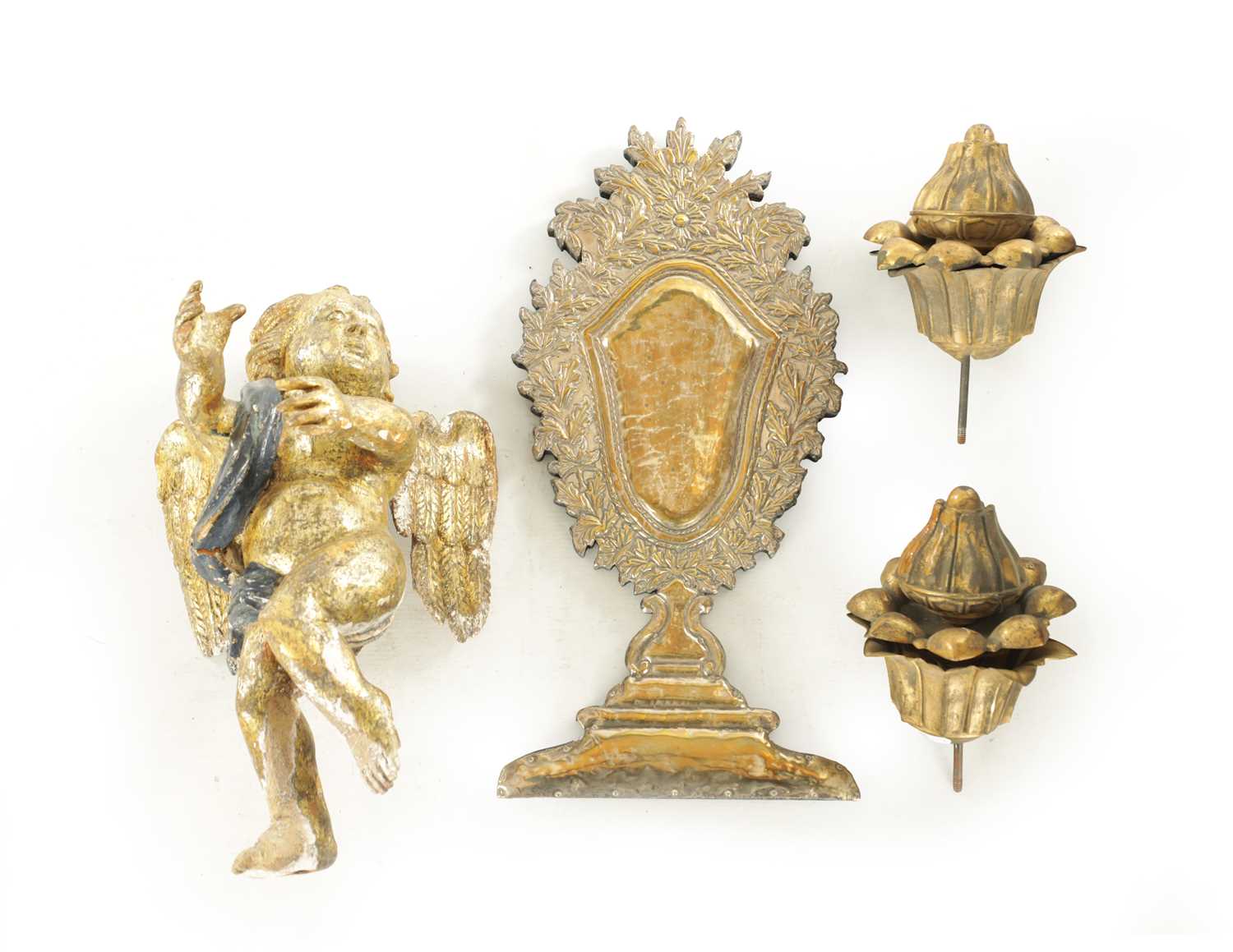 Lot 1182 - A 17TH CENTURY CONTINENTAL GILT-GESSO CARVED CHERUB