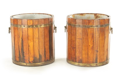 Lot 1368 - A PAIR OF 19TH CENTURY COOPERED PITCH PINE BUCKETS