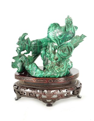 Lot 91 - A LATE 19TH CENTURY CHINESE CARVED MALACHITE SCULPTURE