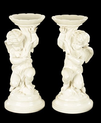 Lot 63 - A PAIR OF LATE 19TH CENTURY WHITE PORCELAIN COPELAND TAZZAS