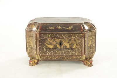 Lot 1183 - A 19TH CENTURY CHINOISERIE BROWN AND GILT-DECORATED LACQUERWORK TEA CADDY