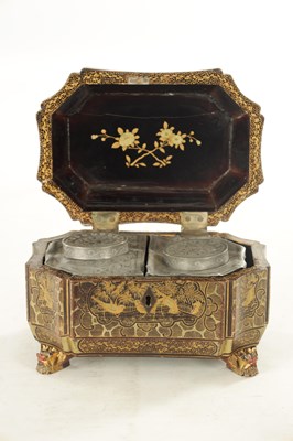 Lot 1183 - A 19TH CENTURY CHINOISERIE BROWN AND GILT-DECORATED LACQUERWORK TEA CADDY