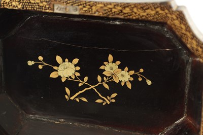 Lot 1183 - A 19TH CENTURY CHINOISERIE BROWN AND GILT-DECORATED LACQUERWORK TEA CADDY