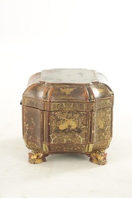 Lot 1183 - A 19TH CENTURY CHINOISERIE BROWN AND GILT-DECORATED LACQUERWORK TEA CADDY