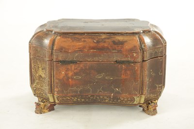 Lot 1183 - A 19TH CENTURY CHINOISERIE BROWN AND GILT-DECORATED LACQUERWORK TEA CADDY