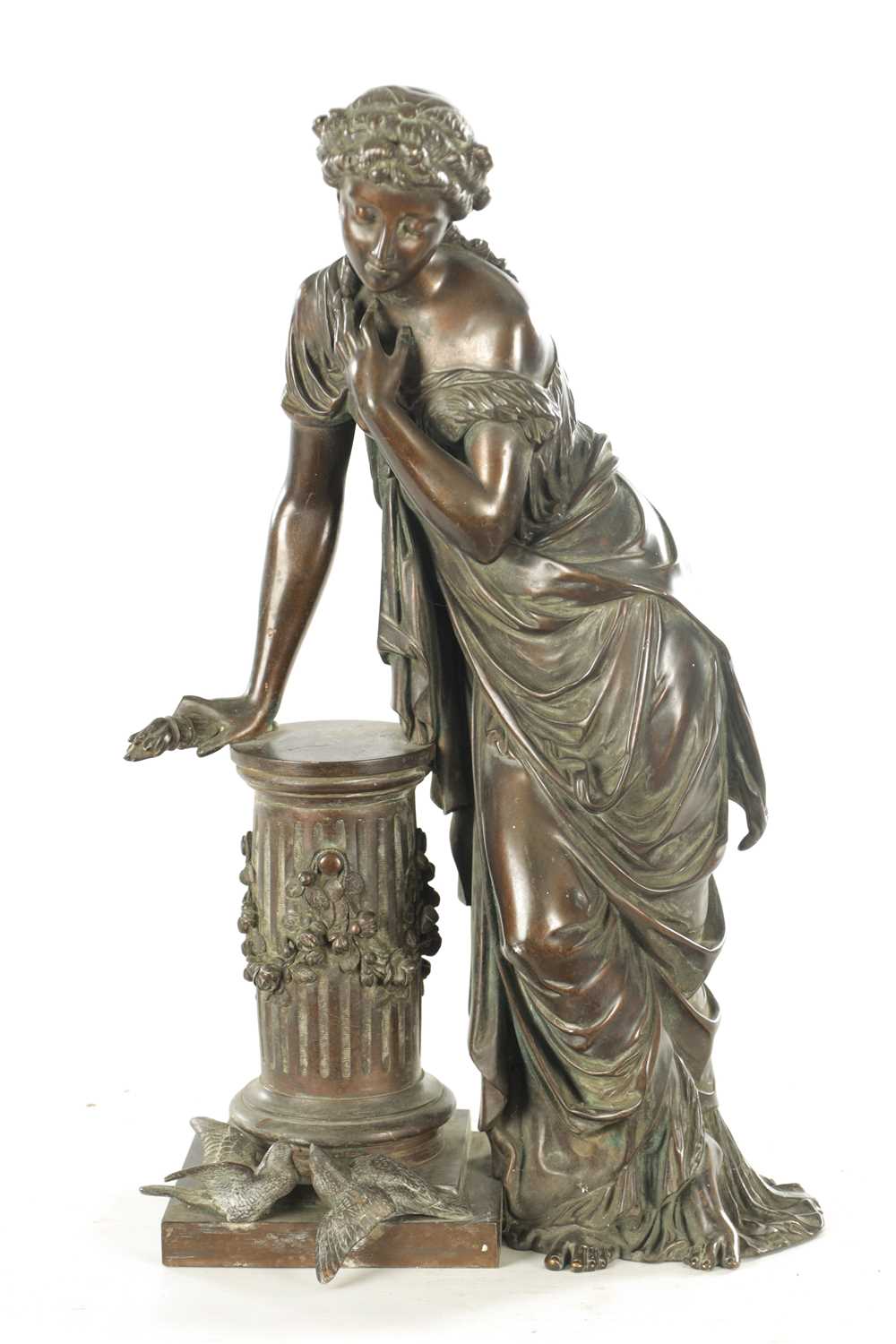 Lot 778 - PIERRE LOUIS DETRIER A 19TH CENTURY PATINATED BRONZE SCULPTURE OF A CLASSICAL LADY