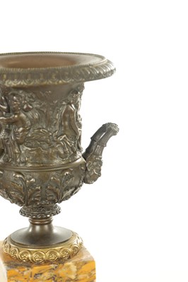 Lot 648 - A GOOD PAIR OF 19TH CENTURY GRAND TOUR ITALIAN BRONZE AND SIENNA MARBLE CAMPANA