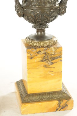 Lot 648 - A GOOD PAIR OF 19TH CENTURY GRAND TOUR ITALIAN BRONZE AND SIENNA MARBLE CAMPANA