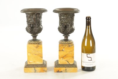 Lot 648 - A GOOD PAIR OF 19TH CENTURY GRAND TOUR ITALIAN BRONZE AND SIENNA MARBLE CAMPANA