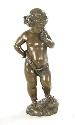 Lot 771 - VALENTINO BESAREL A 19TH CENTURY PATINATED BRONZE SCULPTURE OF A STANDING CHERUB