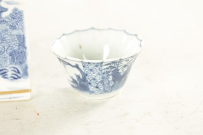 Lot 128 - TWO 19TH CENTURY CHINESE BLUE AND WHITE TEA CADDIES AND A SAKE CUP