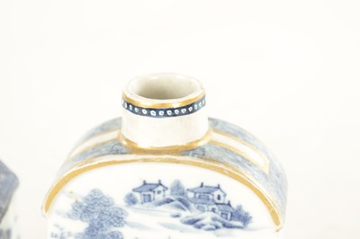 Lot 128 - TWO 19TH CENTURY CHINESE BLUE AND WHITE TEA CADDIES AND A SAKE CUP