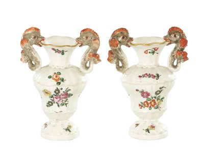 Lot 62 - A PAIR OF 18TH / 19TH CENTURY CAPODIMONTE MINIATURE URN SHAPED VASES