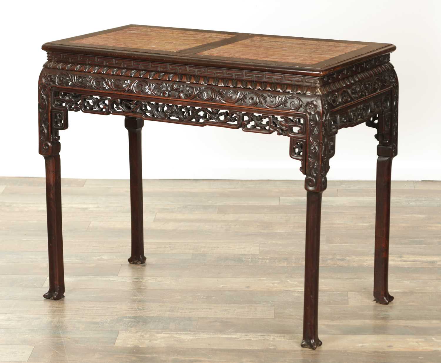 Lot 342 - A 19TH CENTURY CHINESE HARDWOOD AND MARBLE ALTAR TABLE