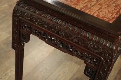 Lot 342 - A 19TH CENTURY CHINESE HARDWOOD AND MARBLE ALTAR TABLE