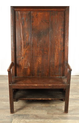 Lot 1410 - AN UNUSUAL 18TH CENTURY ELM SETTLE