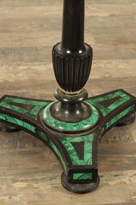 Lot 1253 - A FINE MID 19TH CENTURY DERBYSHIRE BLACK SLATE AND MALACHITE BANDED PIETRA DURA CENTRE TABLE