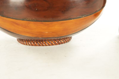 Lot 1212 - A LATE GEORGIAN SEGMENTED SATINWOOD AND BURR YEW DESK BOX FORMED AS A RUGBY BALL