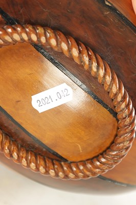 Lot 1212 - A LATE GEORGIAN SEGMENTED SATINWOOD AND BURR YEW DESK BOX FORMED AS A RUGBY BALL