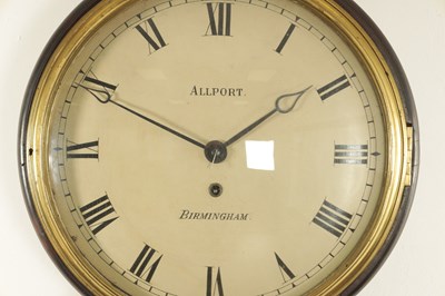 Lot 1027 - ALLPORT, BIRMINGHAM. AN EARLY 19TH CENTURY 16.5" CONVEX WOODEN TRUNK DIAL WALL WEIGHT DRIVEN WALL CLOCK