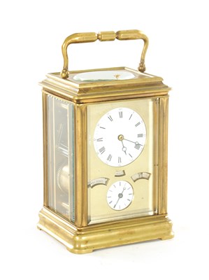 Lot 1061 - A 19TH CENTURY FRENCH BRASS CARRIAGE CLOCK REPEATER/ALARM WITH CALENDAR WORK