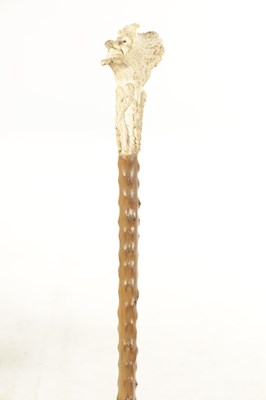 Lot 438 - A GOOD LATE 19TH CENTURY FOLK ART CARVED ANTLER HORN WALKING STICK