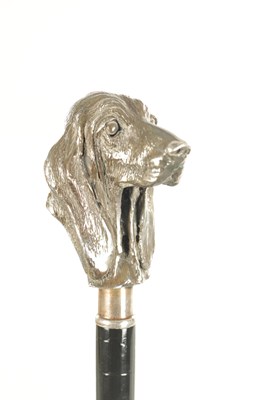 Lot 447 - AN EARLY 20TH CENTURY SILVER TOPPED DOGS HEAD WALKING STICK