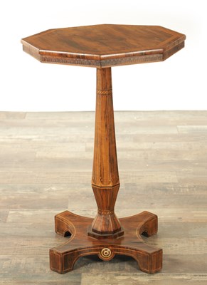 Lot 1399 - A GOOD REGENCY FIGURED ROSEWOOD AND BOXWOOD INLAID OCCASIONAL TABLE