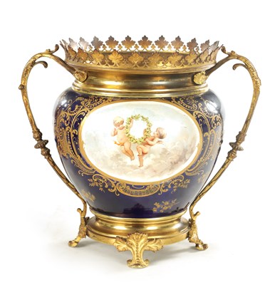 Lot 60 - A LATE 19TH CENTURY SEVRES STYLE ORMOLU MOUNTED JARDINIERE