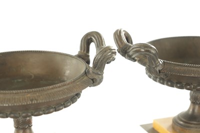 Lot 712 - A PAIR OF 19TH CENTURY REGENCY STYLE BRONZE AND SIENNA MARBLE TAZZAS