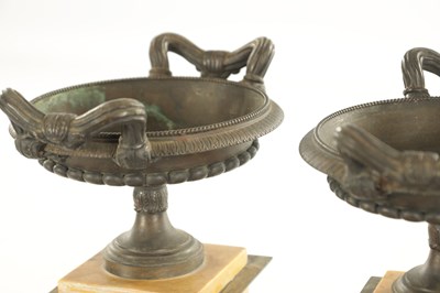 Lot 712 - A PAIR OF 19TH CENTURY REGENCY STYLE BRONZE AND SIENNA MARBLE TAZZAS