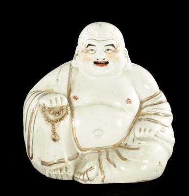 Lot 131 - A 19TH CENTURY CHINESE PORCELAIN STATUE OF A SEATED BUDDHA