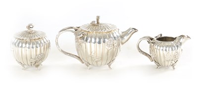 Lot 173 - A FINE JAPANESE MEIJI PERIOD THREE PIECE SILVER TEA SET