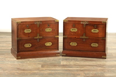 Lot 1347 - A PAIR OF 20TH CENTURY CAMPHOR WOOD BRASS BOUND AND INLAID BEDSIDE CHESTS