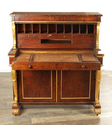 Lot 1273 - AN UNUSUAL REGENCY MAHOGANY AND GILT GESSO METAMORPHIC WRITING CABINET