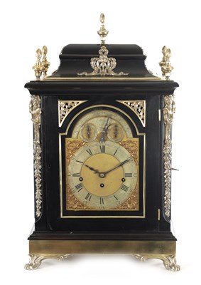 Lot 1020 - JOHN ELLICOTT, LONDON. A GEORGE III BRASS MOUNTED EBONISED VERGE MUSICAL BRACKET CLOCK